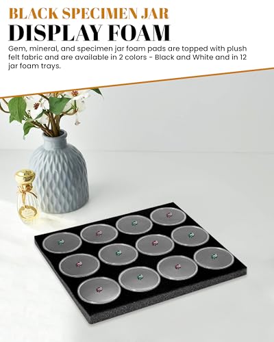 Novel Box Gem Jars 12 large Size Gemstone tray | Black Tray Foam Sheet 7.8X7.8X0.75 | Jewelry Display Rock Storage Box Insert | Gemstone display Trays for Collectibles - color: Black Foam Liner with 12 Gem Jars