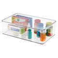 mDesign Stackable Plastic Bathroom Storage Box, Hinge Lid, Container for Organizing Soap, Body Wash, Shampoo, Conditioner, Hand Towels, Hair Accessories - Lumiere Collection, Clear