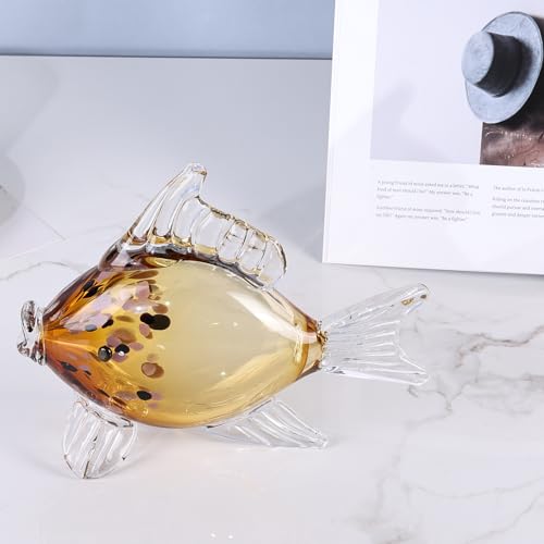 LCCCK Large Hand Blown Glass Fish Figurines, Aquarium Sea Glass Art, Fish Statue Sculpture Modern Coastal Accent - for Beach Knick Knacks, Coffee Tables, Nautical Offices Centerpiece (Gold) - color: Gold