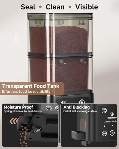 fishkeeper Automatic Fish Feeder for Aquarium - 520ML Large Capacity Adjustable Fish Feeder Automatic Dispenser with Timer for Vacation, Weekend or Daily Use, Three Fixed Methods - size: 520ML