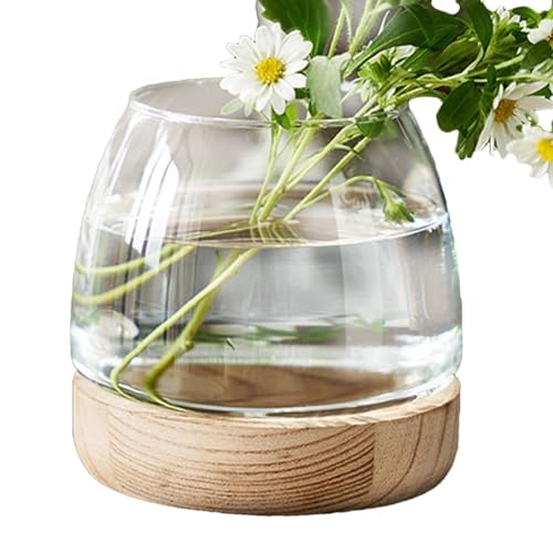 Glass Fish Bowl with Wooden Base - Clear Aquarium for Betta/Gold-Fish, Hydroponic Plant Vase, Desktop Tank, Art Deco Terrarium for Home Decor - size: 10cm