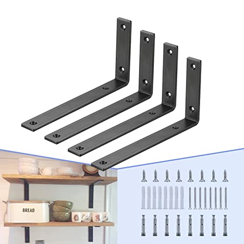 CLT Black Shelf Bracket, 8” X 4.3” Quarter Inch (1/4") Thick- Max Load: 440 lb Rustic Industrial Modern Farmhouse Heavy Duty Cold Rolled Steel Bracket for Table Bench, Space Saving DIY, Pack of 4 - size: 8 inches, style: Black L Bracket