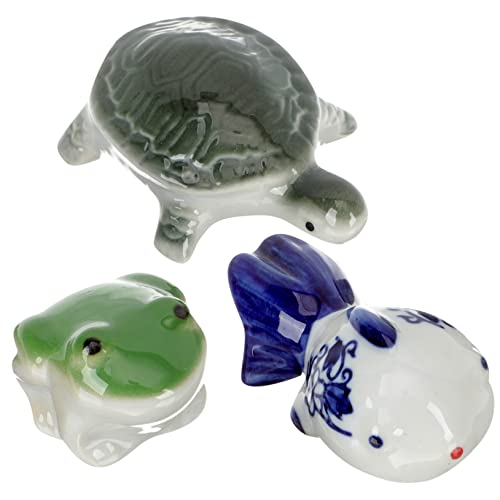 DOITOOL Home Floating Animal Decor 3pcs Ceramic Frog Turtle Fish Tank Aquarium Decor Decorative Ornaments