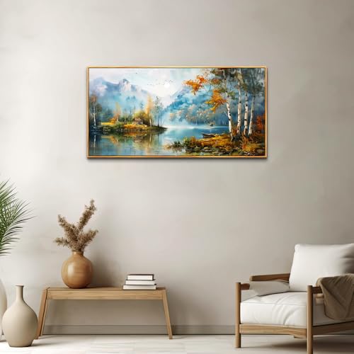 ZUITINGHUA Wood Framed Canvas Wall Art For Living Room Wall Decor For Bedroom Office Wall Decoration Lake View Painting Tree Forest Pictures Artwork Room Aesthetic Home Decor Ready To Hang 20x40 In - color: Lake View Wood Framed, size: 40"L x 20"W