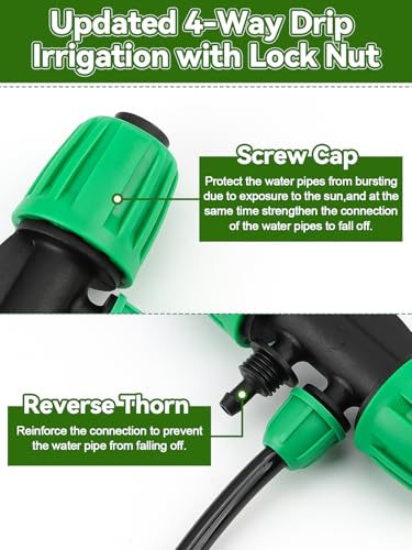 Kalolary 20PCS Locked Barbed Tee Connectors, 1/2" to 1/4" Drip Irrigation Fittings Kit 12/16mm to 4/7mm Tube Lock Female Connector 4-Way Barbed Lock Irrigation Parts for Watering System (Green) - color: Green 1/2" to 1/4" 4-Way