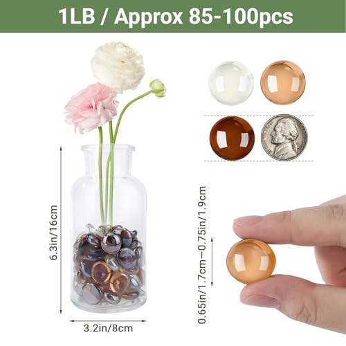 Suream 1 LB Glass Rocks, Rocks for Fish Tank, Sea Glass Beads for Table Scatter, Wedding Centerpiece, Art Crafts, Candle Holder Decor(Dark Amber, Brown, Clear) - color: Clear、Brown、Dark Amber