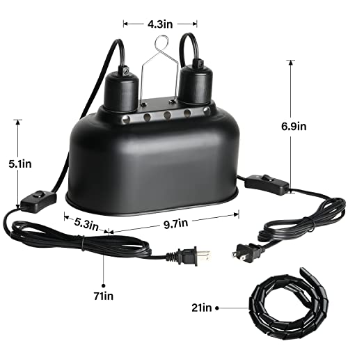 Simple Deluxe Dual Reptile Light Fixture, Aluminum Reflector Dome Lamp Cap, Combo Heat-Lighting Lamp Double Sockets Bulbs Holder with Independent Switches, for Amphibians Terrarium, Turtle Tank - size: Dual Dome Light