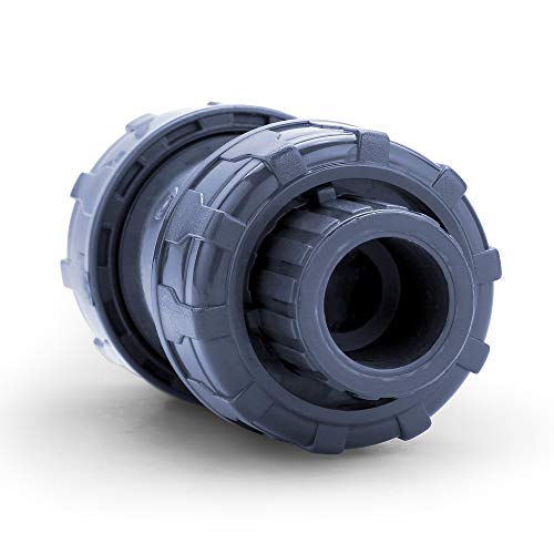 Sharkfellow 1/2’’ PVC True Union Ball Check Valve with Full Port, ASTM F1970, with EPDM Seals, Corrosion-Free, Service Free, Rated at 200 PSI @73F, Gray, 1/2 inch Socket (1/2'')
