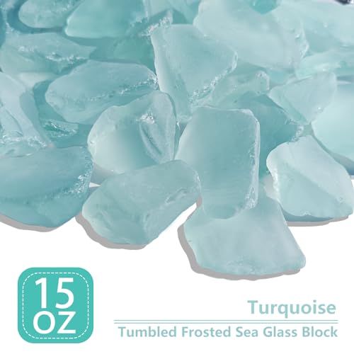QYGL Sea Glass Block - 1LB Turquoise Frosted Sea Glass - Vase Filler and Aquarium Ornament, DIY Craft Supplies for Art, Sea Glass Decor, Beach Weddings, and Home Decor - color: Turquoise