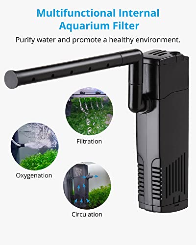 NICREW Aquarium Internal Filter, Submersible Power Filter with Multiple Function, Aeration System with Sponge Filter for Fish Tanks 10-20 Gallon, 100 GPH, 7W - size: Magi 380: 10 - 20 gal