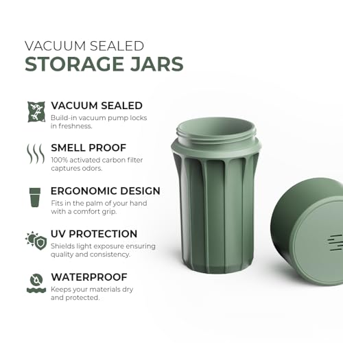 Staze Air Tight Smell Proof Container (148ml) - Vacuum Seal Jar, Waterproof Food Storage Canister, Compact & Travel-Friendly Storage Jar | Odor Resistant Jar for Coffee, Spice & Gummies - (MARSH) - color: MARSH