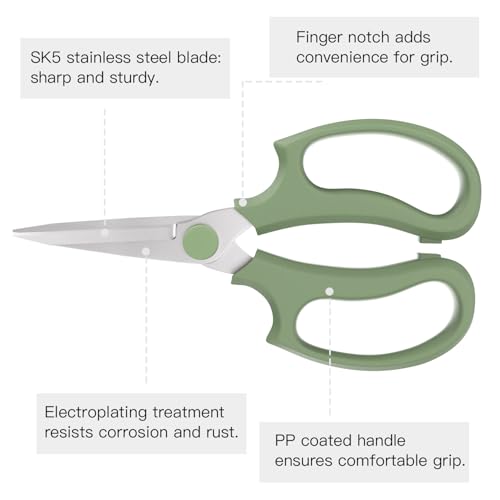 Housolution Flower Scissors, Strong Floral Shears,3PCS Premium Steel Garden Pruning Shears Floral Fruits Leaf Scissors Hand Pruner Snip Trimming Tool for Gardening Flower Arrangement, Green - color: Pointed-avocado Green, size: 3 Pack