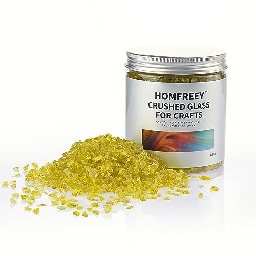 Yellow Broken Glass for Crafts .Crushed Glass Chips for Resin Art,Vase Pool,Fish Tank,Candle Tray Decoration and Mosaic Painting(3-6mm,1.2 Pound) - color: Yellow