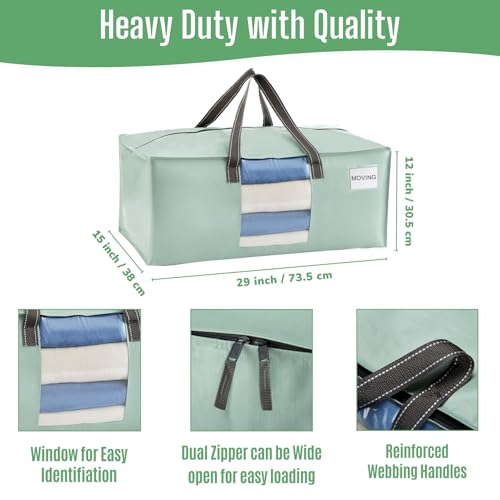 VENO 4 Pack Heavy Duty Moving Bags, Packing Bags with Clear Window, Alternative to Moving Boxes, Storage Bins for Clothes, Blankets, Comforters, College Dorm Essentials (Shiny Light Green, 4 Pack) - color: Shiny Light Green, size: 4 Pack