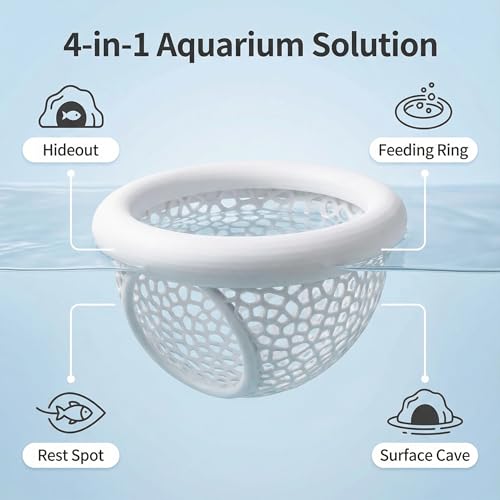 Floating Betta Hide & Shrimp Cave – 3-in-1 Aquarium Cave & Rest Spot for Betta and Small Fish, Shrimp – Safe Nano Tank Accessories with Feeding Station, Eco-Friendly PLA