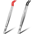 Honoson 2 Pieces Tweezers Curved Bent Tip Tweezers with Rubber Silicone Tips PVC Coated Non Marring Soft Long Rubber Stainless Steel Tools for Jewelry Crafts(Red, Black) - color: Red, Black