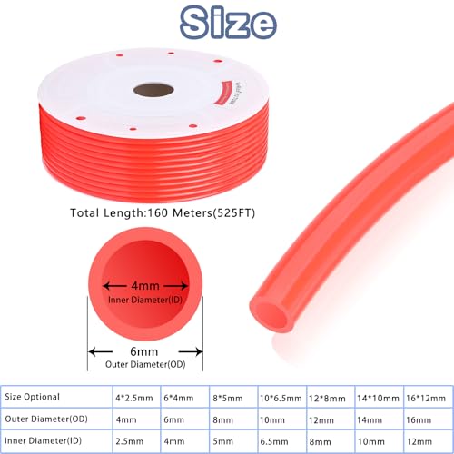 VerRich Pneumatic Tubing Pipe Pu Hose,Orange 6mm OD x 4mm ID 160 Meters 525 FT PU Air Hose Line Tube for Air Compressor Transfer - color: Orange, size: OD6mm*ID4mm 525 FT(160 Meters)
