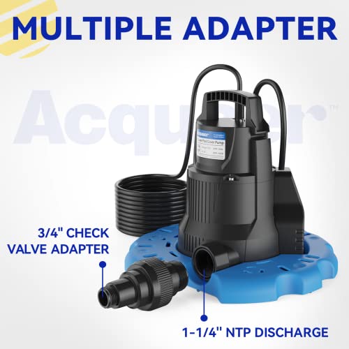 Acquaer 1/3 HP Automatic Swimming Pool Cover Pump, 2950 GPH Submersible Sump Pump with 3/4” Check Valve Adapter & 25ft Power Cord, Water Removal for Pool, Hot Tubs, Rooftops, Water Beds, Black & Blue - color: Black & Blue