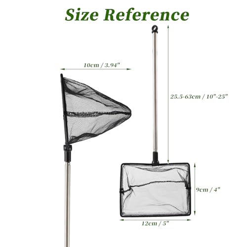 Fish Tank Net, Fine Mesh Aquarium Fish Net, Long Handle Fish Net, Stainless Steel Extendable Handle, Square Aquarium Cleaning Net for Aquarium Accessories