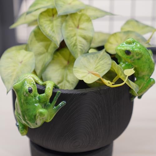 Frog Décor Plant Decorations Pots – Set 2 Cute Resin Fairy Garden Figurine Plant Decorations Cute Resin Fairy Figure Accessories Plant Pot Decorations 5.7 * 4.1 * 3.7 inch