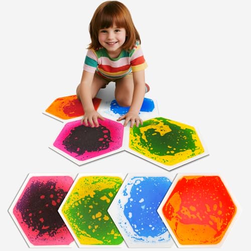 Liquid Sensory Floor Tiles for Kids Toddlers - 4 Pack Hexagon Puzzle Lava Mats for Kids Sensory Development & Creative Play, Calming Gifts for Autism, Home, Classroom Playrooms - style: Hexagon Tiles (4-Pack)
