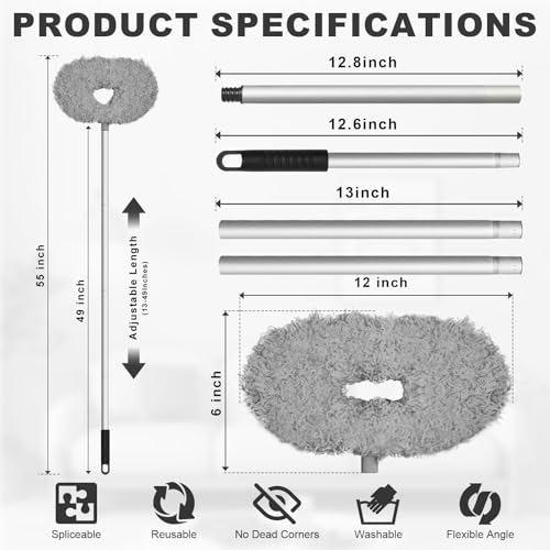 Storystore Ceiling Fan Cleaner Duster - Adjustable Duster with Extension Pole,Dusters for Cleaning Fan Blade, Walls and Cobweb (Grey) - color: Round-grey