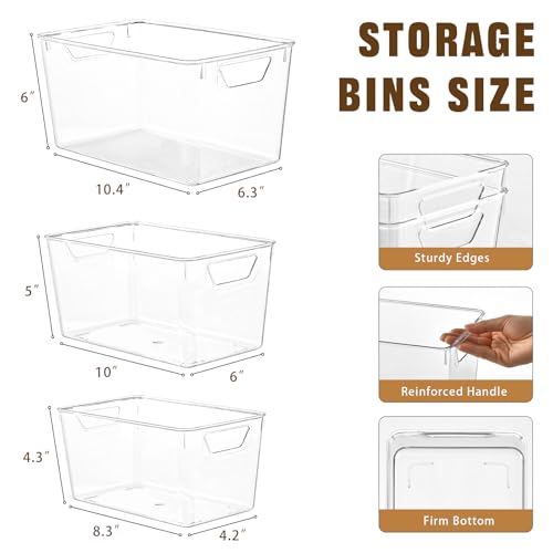Freebat 12 Pack Organizers and Storage, Pantry Organization and Storage Bins, Cabinet Organizer, Clear Plastic Storage Containers with Handle，Acrylic Storage Bins (4 Small&4 Middle&4 Large - color: 4 Large&4 Middle&4 Small