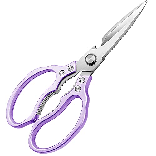 AWinjoy Heavy Duty Sharp Kitchen Scissors, Dishwasher Safe, Cooking Shears for Meat, Chicken, Fish, Poultry, Herb, Bread (Purple) - color: Purple