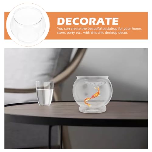 POPETPOP 7.08 Inch Plastic Fish Bowl Small Round Desktop Fish Tank Aquarium Clear Shatterproof Bowl for Home Office Decoration