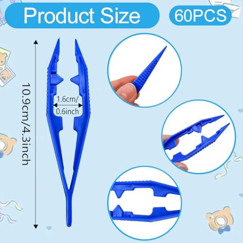 60PCS Plastic Tweezers for Crafting 6 Assorted Colors Handmade Bead Projects Tweezers Forceps Tools for Dried Flowers DIY Jewelry Making Kids Adult Home Classroom School - color: Green+yellow+blue+white+red+rose Red, size: 60PCS