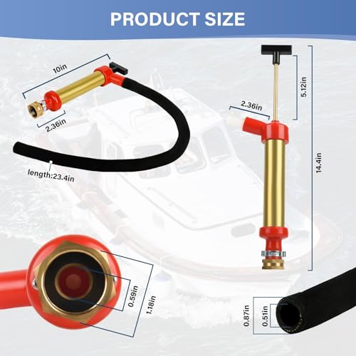 34060-0130 Marine Engine Oil Drain Hand Pump, Brass Oil Extractor Oump for Oil Change, 10.25" Long, 1.25" Diameter, Compatible with OMC/Mercruiser, 1 Gallon/Minute Output