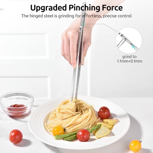 U-Taste 12" Kitchen Cooking Tweezer Set: 18/8 Stainless Steel Food-Grade Metal Food Tong, Flexible Pinching, Seamless-Welding, Sturdy and Non-Slip for Serving, Grilling, Frying (Round & Pointed Tip) - size: 12in (round+pointed tip)