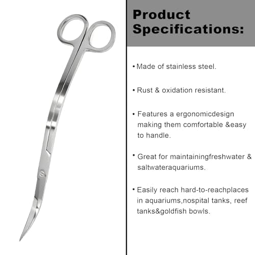 Extra Long Curved Aquarium Scissors, Stainless Steel Tools for Trimming Aquatic Plants, Professional Wave Scissors for Fish Tank, Aquarium & Terrarium, Ambidextrous Design