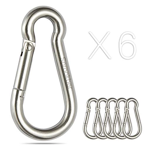 sprookber Stainless Steel Spring Snap Hook Carabiner - 304 Stainless Steel Caribeener Clips, Set of 6 - size: 4.7 Inch