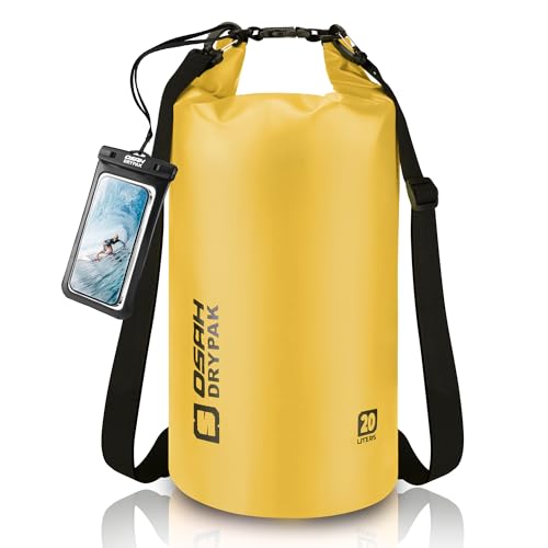 Waterproof Dry Bag, 5L/10L/20L/30L/40L Roll Top Lightweight Storage Backpack with Phone Case for Women & Men, Floating Waterproof Sack for Travel, Swimming, Kayaking, Paddle Board, Camping & Beach - color: YELLOW, size: 20L