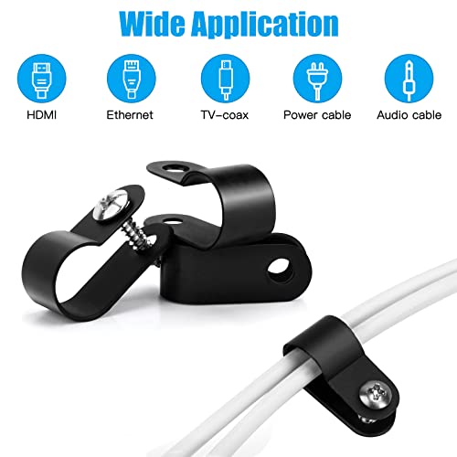 RGBZONE 120pcs 3/8 Inch Black R-Type Cable Clips with Screws, Nylon Plastic Wire Clips for Indoor Outdoor Electrical Wire Cord Management (10.4mm, 3/8 Inch) - color: Black, size: 3/8 Inch
