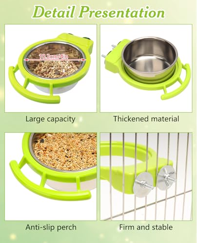 BNOSDM 2 PCS Bird Feeding Dish Cups Perch Stand Hanging Stainless Steel Bird Bowls Food Container Food and Water Bowls with Spoon for Budgie Cockatoo Finch Lovebirds Pigeons (White) - color: 2 Pcs White