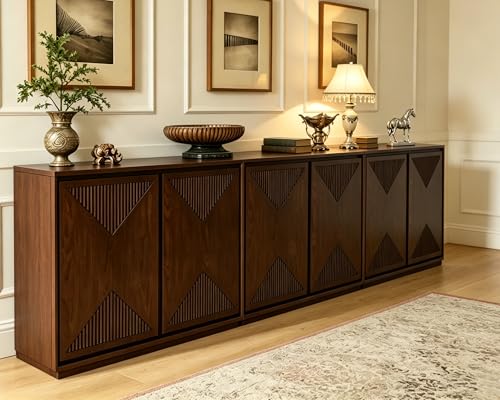 LKTART Narrow Sideboard Buffet Storage Cabinet with Solid Wood Doors,Mid Century Modern Accent Credenza Cabinet,Media Console Table for Kitchen, Living Room, Entryway-Dark Walnut,3 Pieces - color: D- Dark Walnutt, size: 3 Pieces