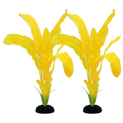 ALEGI Silk Aquarium Plants, 12 inch Artificial Silk Plants Decorations for Fish Tank,Aquarium Décor Plastic Plants (Yellow, 2 Pack) - color: Yellow