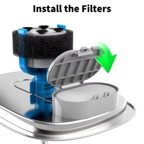 Wonder Creature 8 Pack Cat Water Fountain Filter Replacement, 4+4/8+8/12+12/16+16 Pack for Stainless Steel Cat Water Fountain 2L/67oz and 3.2L/108oz, 4 Carbon Filters & 4 Pre-Filter Sponges
