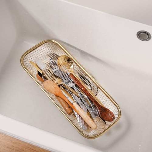 4Pack Stainless Steel Tumbler Cup Lid Organizer Inside Cabinet, Mason Jar Lid Holder, Rectangular Basket for Storage of Silverware, Chopsticks, straws and Utensils, Gold - style: GoldModern-4pack