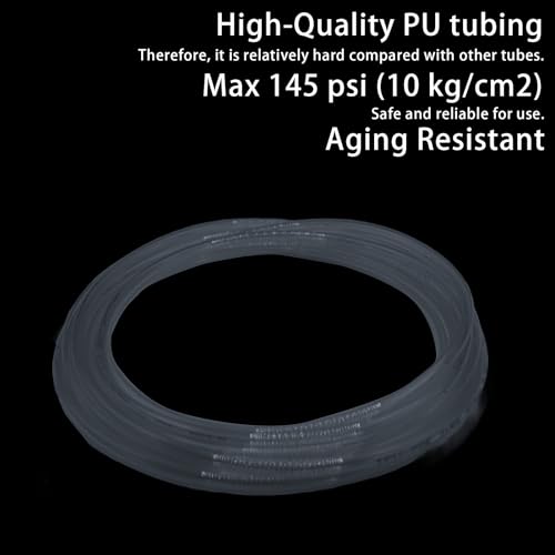Aquarium CO2 Tubing, Clear Pressure PU Air Tube 3/16" (16.4ft), Explosion-Proof Flexible Kink-Resistant Hose Kit with Check Valve