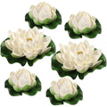 SEWACC Lotus Floating Flower Aquarium Lily Pad 6pcs Artificial Lotus with Water Lily Pad Floating Fake Pond Ornanment for Garden Pond Pool Decoration White