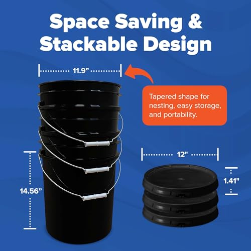 ePackageSupply 5 Gallon Plastic Bucket with Airtight Lid | Made in USA | Food Grade Bucket | BPA-Free | Heavy Duty 90 Mil All Purpose Pail | One 12" Rubber Mallet & One Lid Opener Included | 3 Pack - color: Black, size: 3 Packs