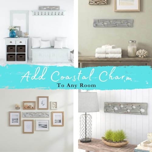 Driftwood Wall Art & DIY Key Holder – Handmade Coastal Home Decor – 17.5" Genuine Weathered Wood Plank with 5 Removable Hooks for Keys, Leashes, and Jewelry – Nautical Beach House Wall Hanging (Turtle March) - style: Turtle March