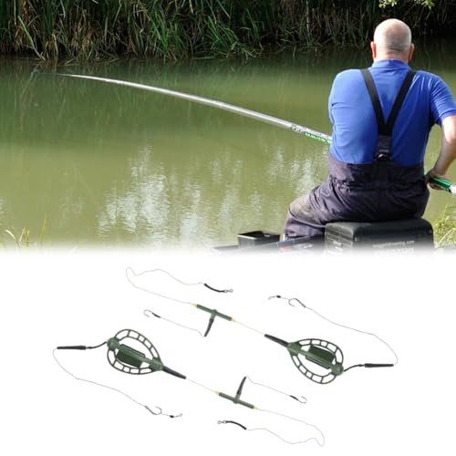 Carp Fishing Bait Cage Feeder with Wire Hook Rigs, Sturdy European Style Long Line Nesting Trap Device Inline Method Inserted Weight Quick Sinking Durable Angler Lure Equipment Tackle 2PCS - size: 48G