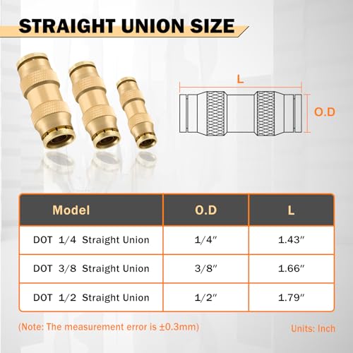 CheeMuii 23 PCS Brass DOT Air Line Fittings Kit 1/4 3/8 1/2 DOT Quick Connect Air Fittings Straight Union Push to Connect Air Hose Fittings for Semi Truck Trailers Air Brake System - size: 23PCS