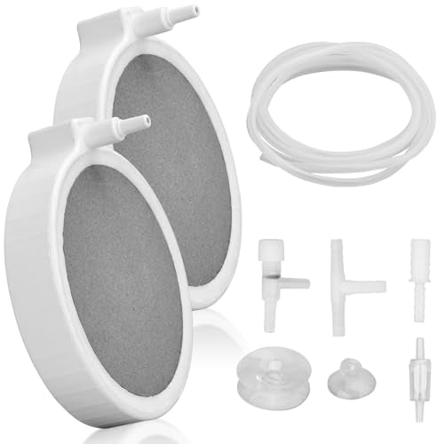 4 Inch Air Stone Kit for Aquarium & Hydroponics (2 Pack), Ultra-Silent Nano Bubble Diffuser with Heavy Base, High Dissolved Oxygen Aerator for 30-100 Gallon Fish Tank & DWC System - color: 4 Inch for 30 to 100 Gallon Tanks
