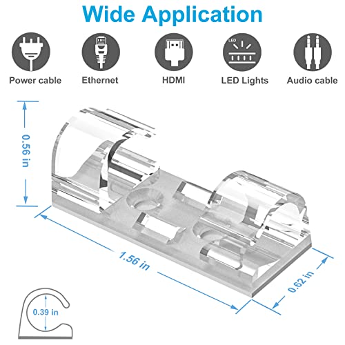 Cable Clips Clear (Large, 26PCS), Heavy Duty Extension Cord Clips Wall, Adhesive Wire Holders Clips Electric Wires Cord Organizer, Powre Cable, PC, Ethernet, TV-Coax, LED Light Clips - color: Clear, size: L