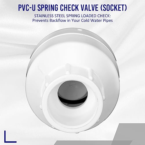 1 Pcs 3/4 Inch PVC Inline Check Valve Solvent Connections White Plastic Backflow Preventer Pipe Fittings Check Socket Schedule - size: 3/4 Inch
